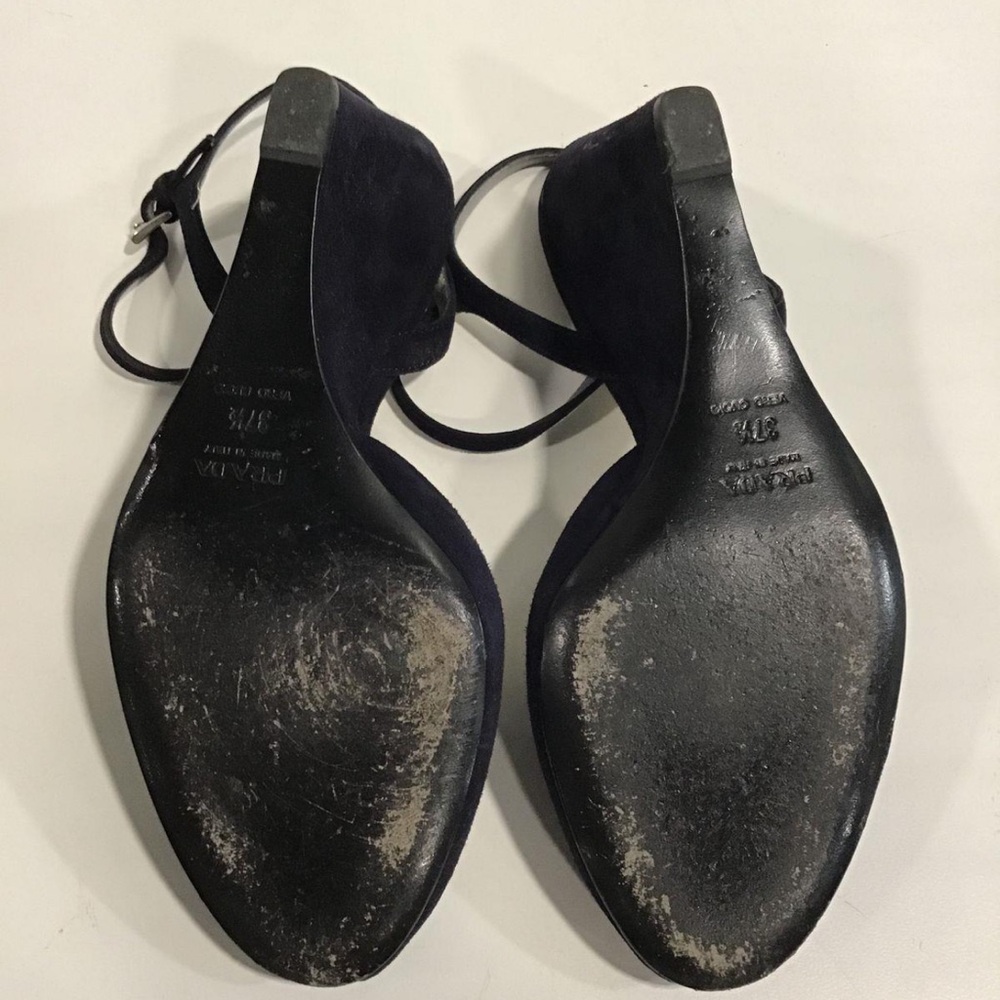 Women’s Prada Black Suede Wedge Sandal Size 37.5 - Picture 6 of 7